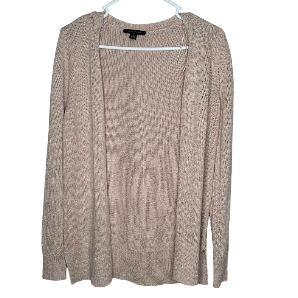 Ann Taylor Women’s Open Front Light Pink Sparkle Cardigan Sweater Small EUC